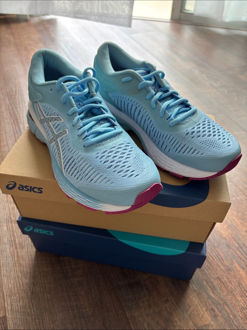 ASICS Women's Sky Blue Running Sneakers with Pink Accents